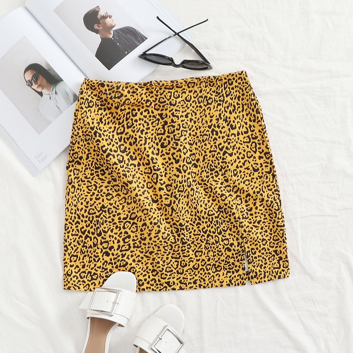 Леопардовая юбка лайм