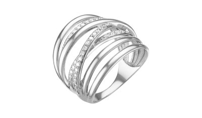 Широкое серебряное кольцо с фианитами
